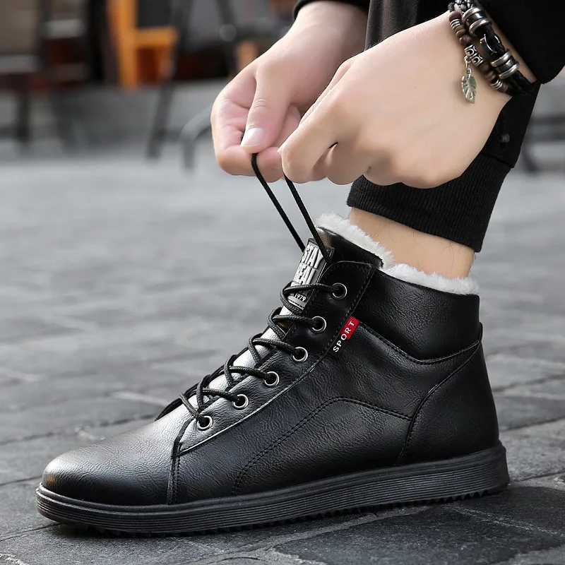 Snow Boots Winter Cotton Men Casual Shoes Leather Man Ankle Boots Fashion Black Shoes Winter Men Boots Warm Shoes With Fur 996