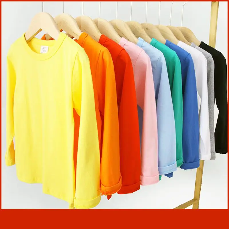 Autumn Spring Cotton Children T-shirt  Boys Girls Tees Long Sleeve White Shirt Kids Tops Baby Clothes Solid Black Blue Yellow