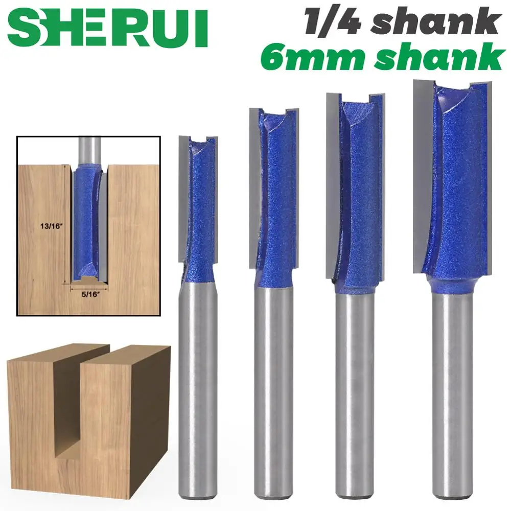 1PCS 1/4″ Shank 6mm shank Straight Woodworking Router Bit Set Carpenter Milling Cutter 1/4″,5/16″,3/8″,1/2″Cutting Diameter