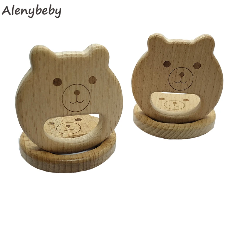 

Natural Wooden Teether Bear shape pendant Baby Beech Wood Toy Newborn Baby Food Grade DIY Organic teether Baby Soothing Pain Rel