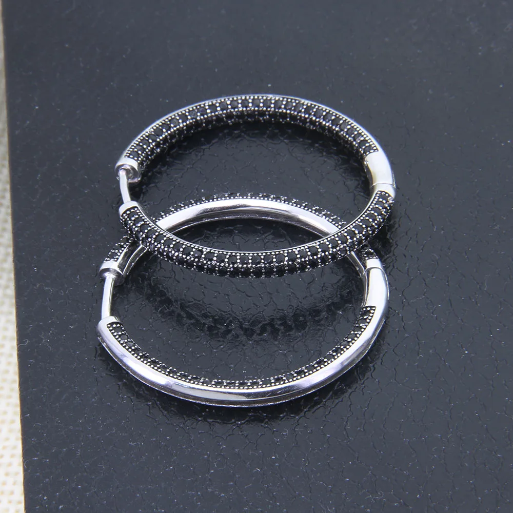 هيمستون الفضة ارتفع الذهب اللون كامل معبد أسود أبيض زركونيا الكريول هوب أقراط ، رومانسية مجوهرات هدية للنساء TS 126EX