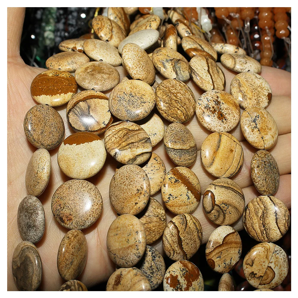 Natural Semi Precious Stone Loose Beads 12mm Flat Round Cake Shape  Semi-finished DIY Production Bracelet Necklace Accessories