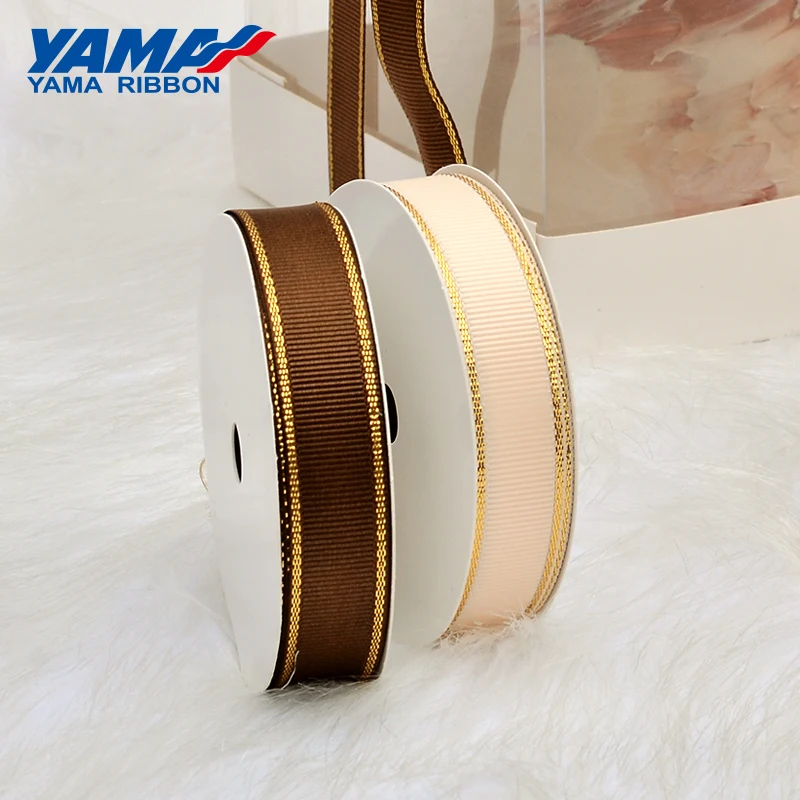 YAMA Gold Metallic Edge Grosgrain Ribbon 6mm 9mm 16mm 25mm 38mm Wide Price 100yards Diy Gift Packing Decoration Wedding Crafts