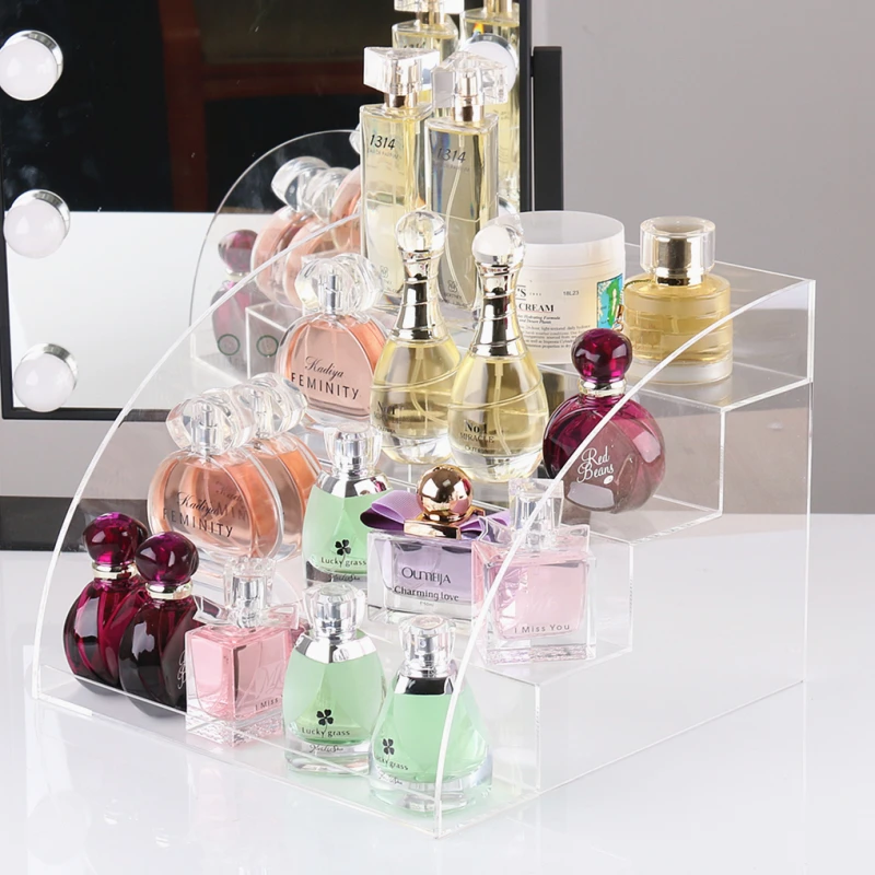 Transparent Trapezoid Storage Box Dressing Table Organizer Makeup Cosmetic Acrylic Plastic Holder Perfume Bathroom Display Stand