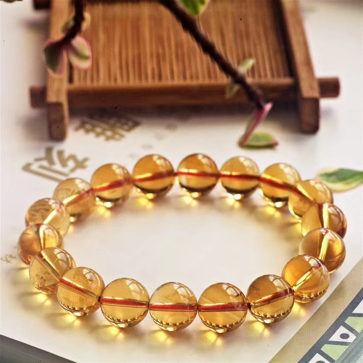 Natural Yellow Citrine Quartz Crystal Clear Round Beads Bracelet From Brazi 10mm 11mm 12mm 13mm Gemstone Wealthy Stone AAAAA