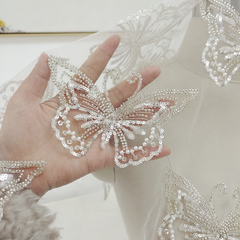 New Handmade DIY Embroidery Lace Butterfly Beaded Sequins Flower Patch Applique Wedding Dress Children's Clothing Patch