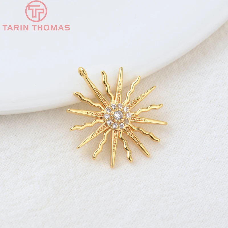 (855)4PCS 16x18MM Loch 1MM 24K Gold Farbe Messing und Zirkon Sonne Charms Anhänger hohe Qualität Diy Schmuck Erkenntnisse Zubehör – Detail 7