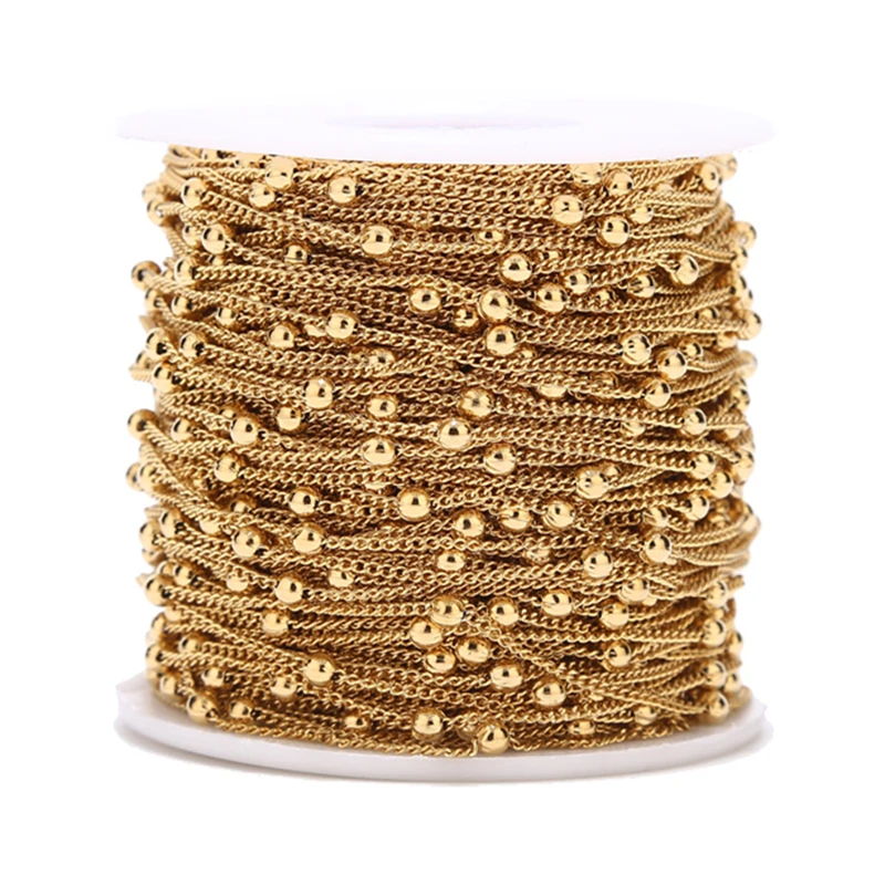 5 Meters Stainless Steel Gold Plated 3mm Width Chains Beaded Link Chain For DIY Jewelry Nacklace Bracelet Making Findings