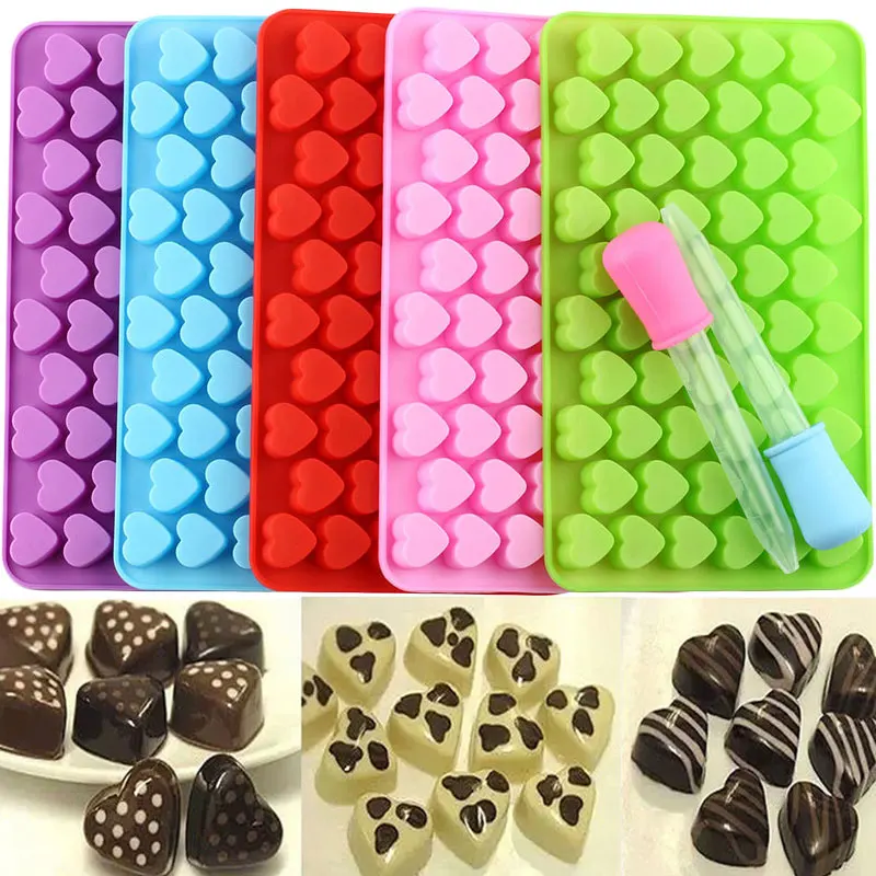 

55 Cavity Heart Shape Silicone Molds Gummy Candy Chocolate Mold Ice Cube Tray Molds DIY Cake Decorating Tools With 1Pcs Dropper