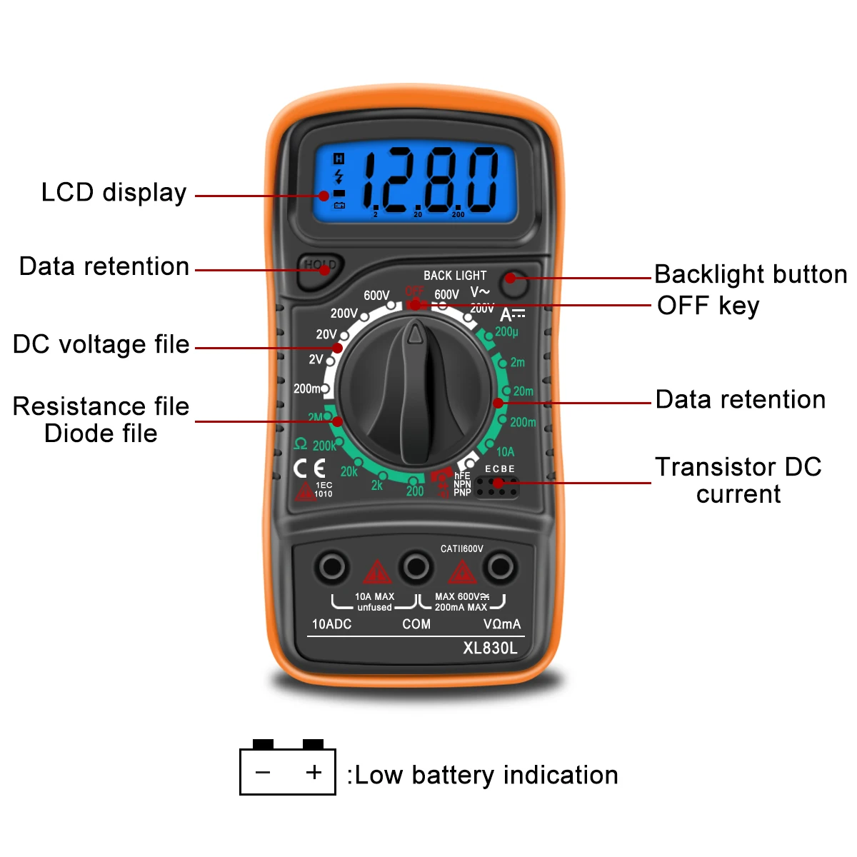 XL830L multimetro digitale portatile retroilluminazione LCD portatile AC/DC amperometro voltmetro Ohm Tester di tensione