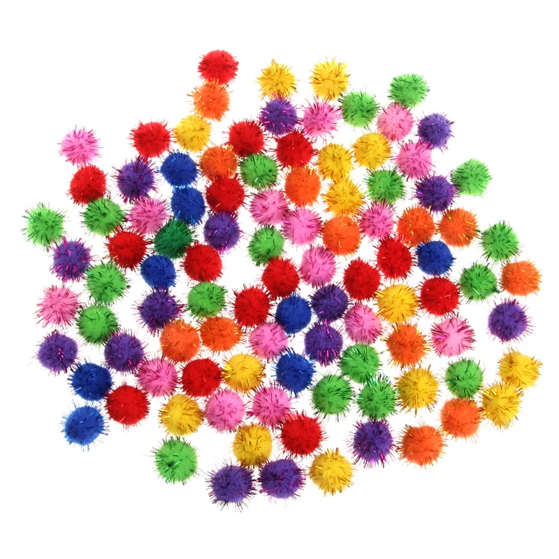 100Pcs Colorful Mini Sparkly Glitter Tinsel Balls Small Pom Ball For Cat Toys