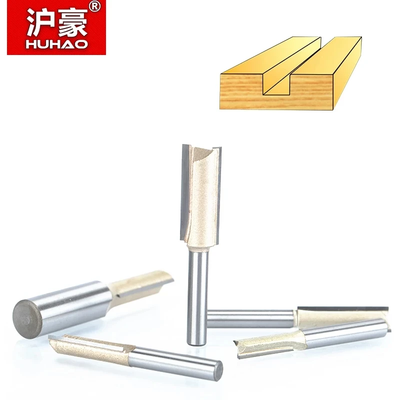 HUHAO 1pc 1/4"1/2" Shank Straight Bit Woodworking Tools Router Bit Tungsten Carbide 2 Flute  Endmill Milling Cutter