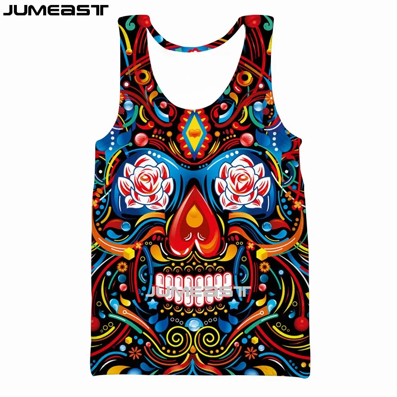 Jumeast Men Women 3D Printed Vest Dia De Muertos Streetwear Harajuku Oversized Short Sleeve Sport Pullover Summer Tank Tops Tees