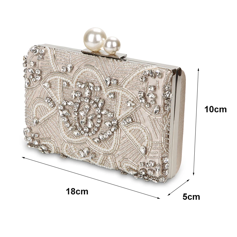 Sacs à main de luxe pour femmes, pochette en cristal d\'argent abricot, sac à main de mariage perlé fait à la main, sacs initiés ZD1361