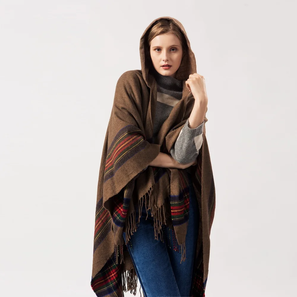 New design 100% ACRYLIC foulard femme Autumn / Winter warm fashion cloak poncho 130*150CM Black/Gray/Wine Red/Khaki tippet shawl