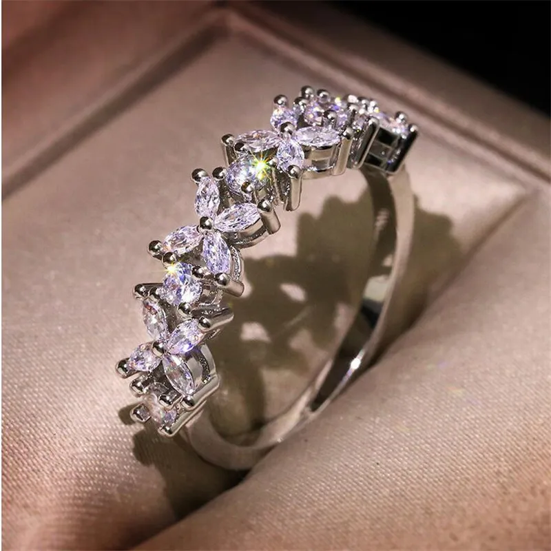 Rulalei Fashion jewelry 925 Sterling Silver Marquise Cut White Clear AAAAA Cubic Zircon Promise Women Wedding Bridal Ring Gift