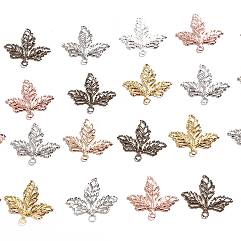 Filigrana Flower Leaf Wraps Metal Charms, Embellishment Scrapbook, DIY Jóias, Metal Craft Wraps, Acessórios Orelha, 10Pcs