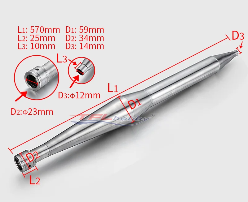 TFL Hobby Steel Exhaust Pipe for 26cc 27cc RC Boat Zenoah Gasoline Engine