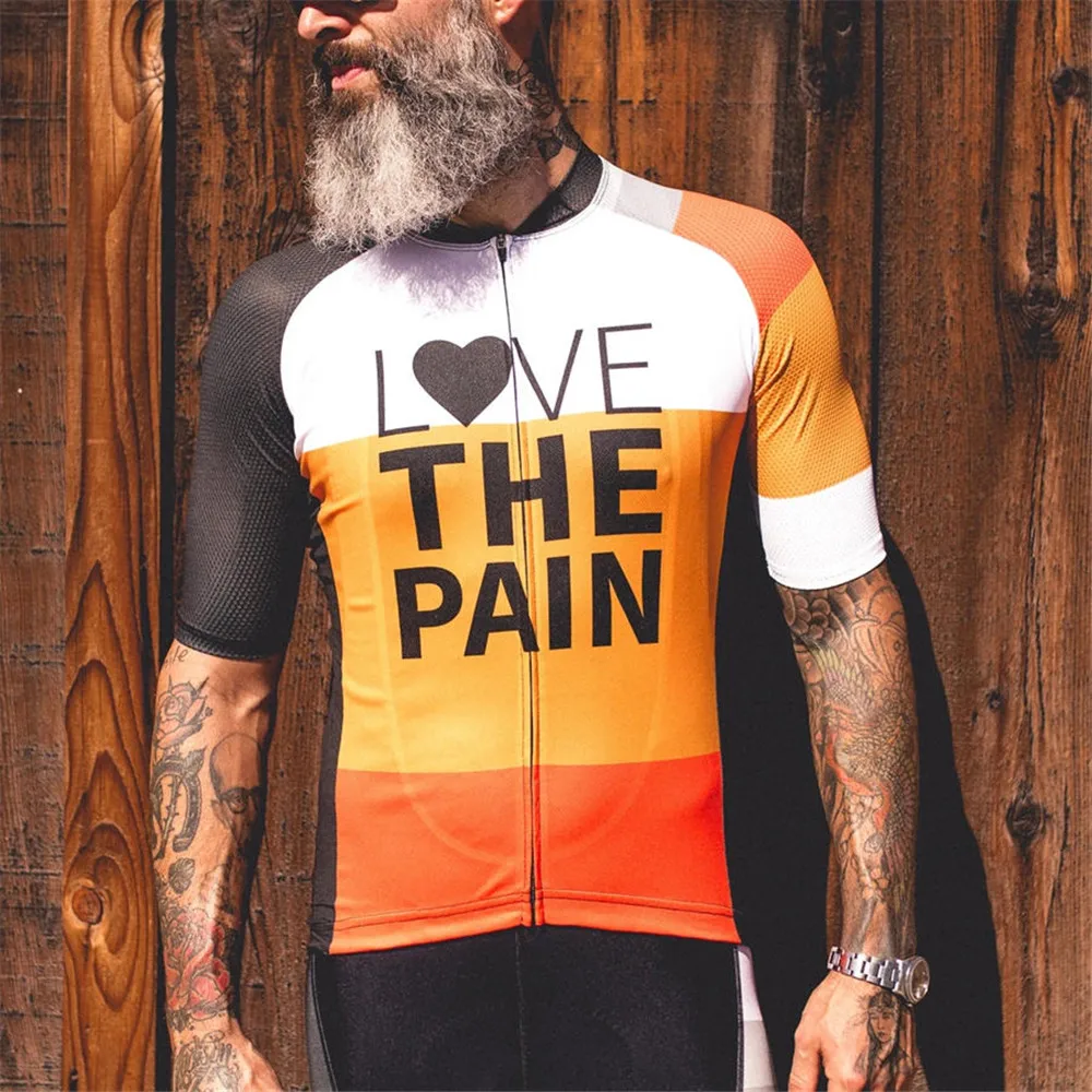 Love The Pain Men‘s Short Sleeve Cycling Jersey Road Bicycle Shirt Bike Quick Dry Jersey Breathable Comfortable Maillot Ciclismo