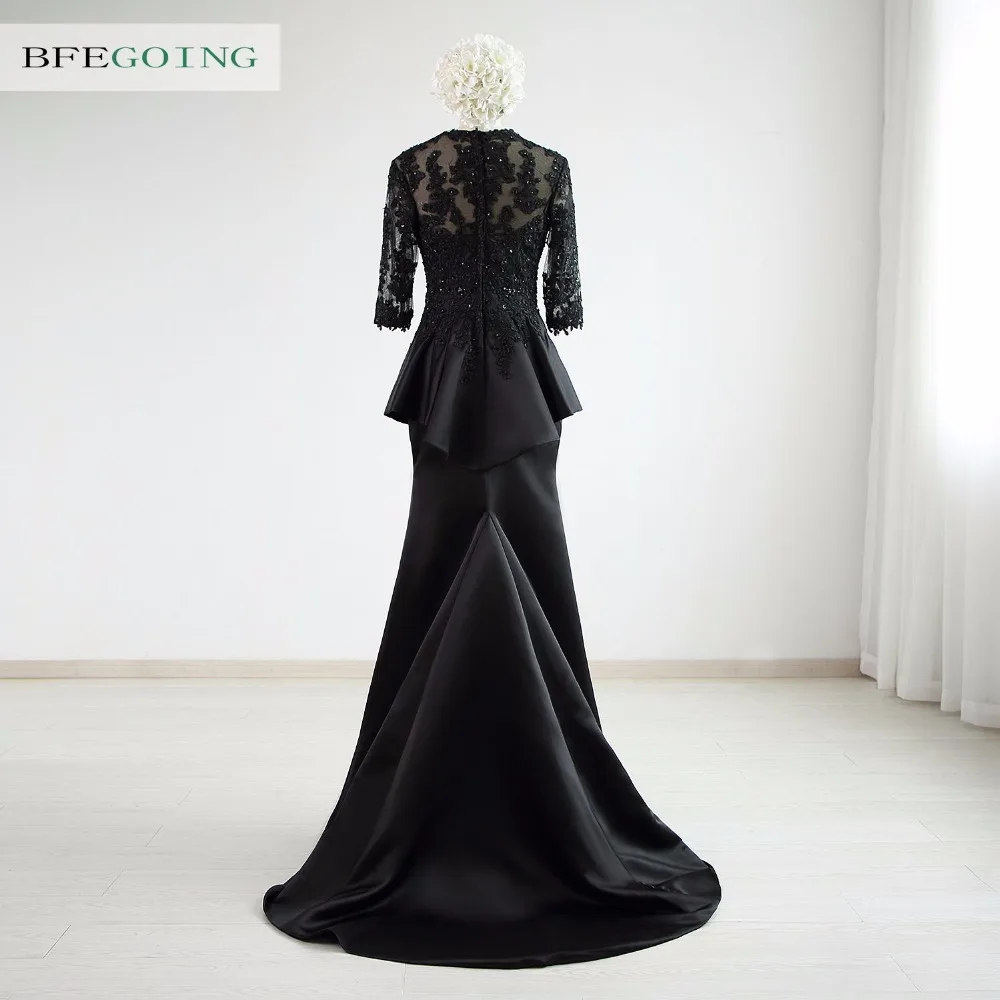 Black Satin Beading Floor-Length Mermaid/Trumpet Mother Of The Bride Dresses Chapel Train Custom Made