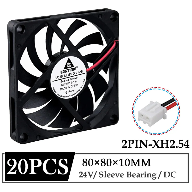 gdstime 24v 80 mm 80 mm x mm x 10 80 mm centimetros 8010 caixa do computador ventilador de refrigeracao sem escova da cc axial dissipador cpu cooler fan 20 pecas lote 01