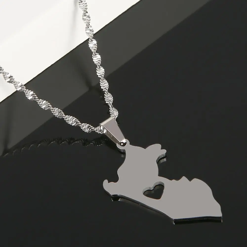 Stainless Steel Silver Color Peru Map Pendant Necklaces Map of Peru Peruvian Heaet Jewelry