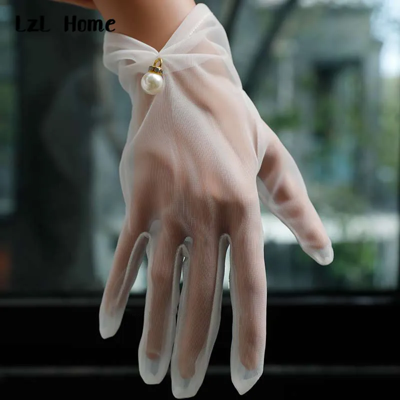 LzL Home Bridal Gloves Wedding Gloves White Translucent Gauze Woman Gloves Summer Sun Protection Ladies Fingered Gloves