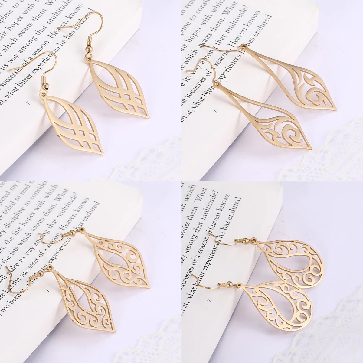 Sipuris Filigree Tear Dangle Drop Earrings Stainless Steel Vintage Filigree Earrings for Women Bohemia Jewelry Accessories