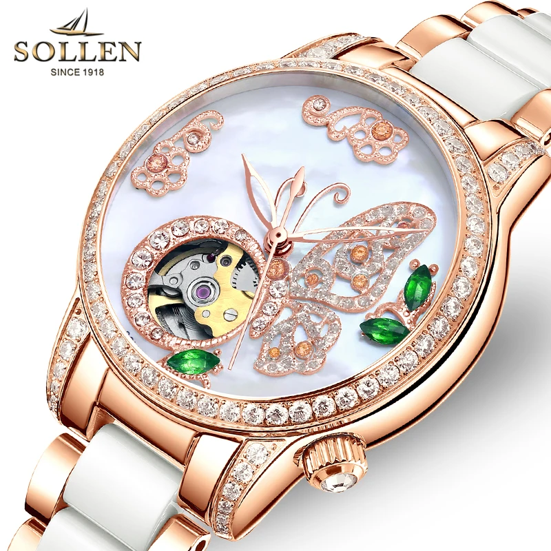 

Switzerland SOLLEN Women's Watch Luxury Brand Japan MIYOTA 90S5 Automatic Mechanical Sapphire Waterproof Diamond Clocks SL406