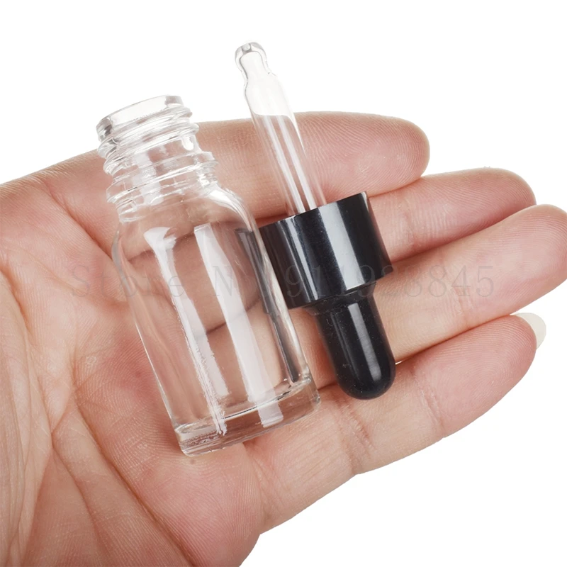 10pcs/lot 5ml to 100ml lab clear round glass Refined oil bottle with glass droppers for school experiment