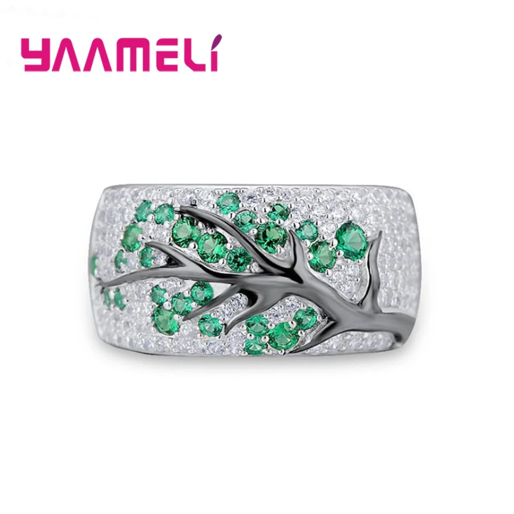 Trend Fashion 925 Silver Wide Band Rings for Men Women Unisex Bague Tree of Life Cubic Zircon Inlay Paved Trendy Jewelry