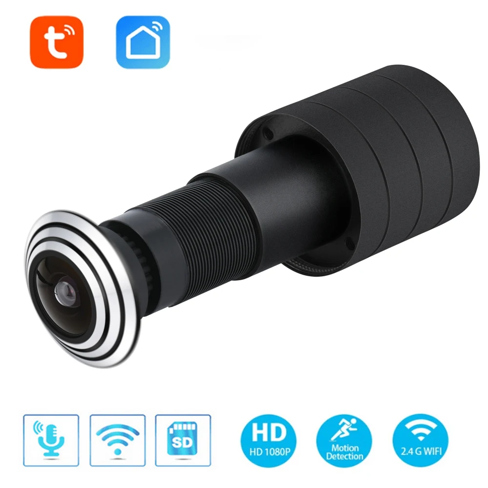 Tuya Wifi Door Eye Camera Mini Peephole Door WifI IP Camera 1.6MM Wide Angle FishEye 2Way Audio Wbudowany głośnik Gniazdo karty TF