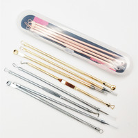 2021 Hot Rich Gold Pimple Spot Comedone Extractor Cleanser Acne Blackhead Removal Needles Beauty Face Pore Clean Care Tools