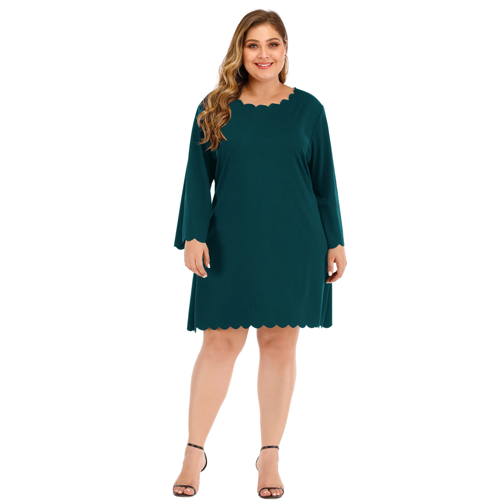 New 2021 spring autumn plus size dresses for women large casual loose long sleeve knee length blue green mini dress 4XL 5XL 6XL