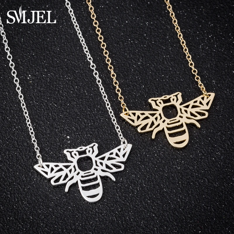 SMJEL Stainless Steel Origami Bee Necklaces Women Lovely Animal Bear Rabbit Chihuahua Dog Pendant Necklace Best Gifts for Girls