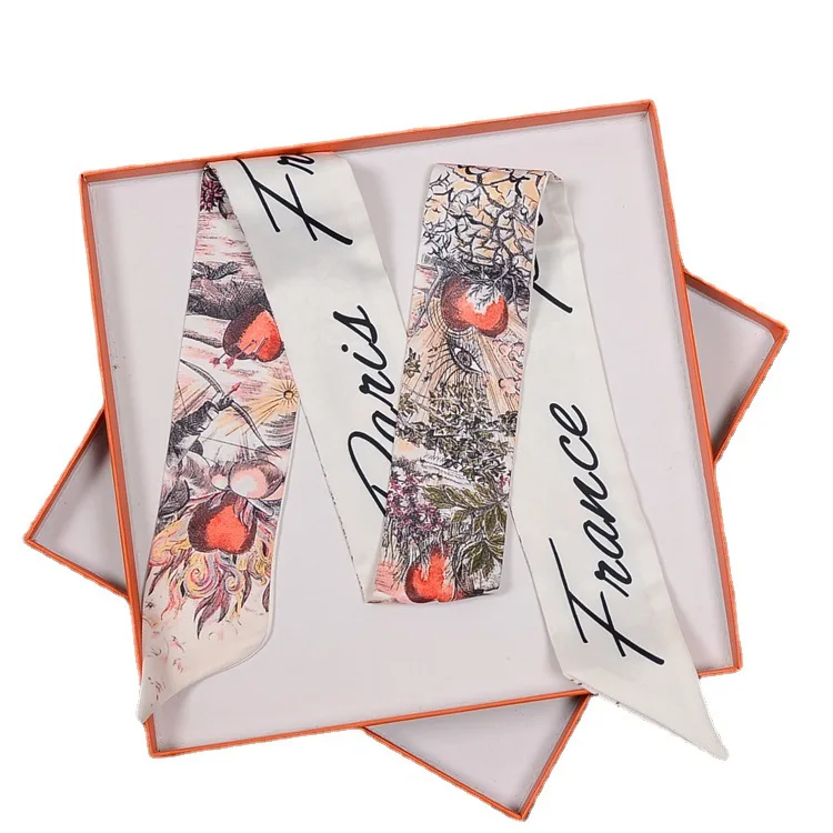 Spring flowers and plants lady scarf printing versatile simulation silk scarf binding bag handle small ribbon scarf headscarf