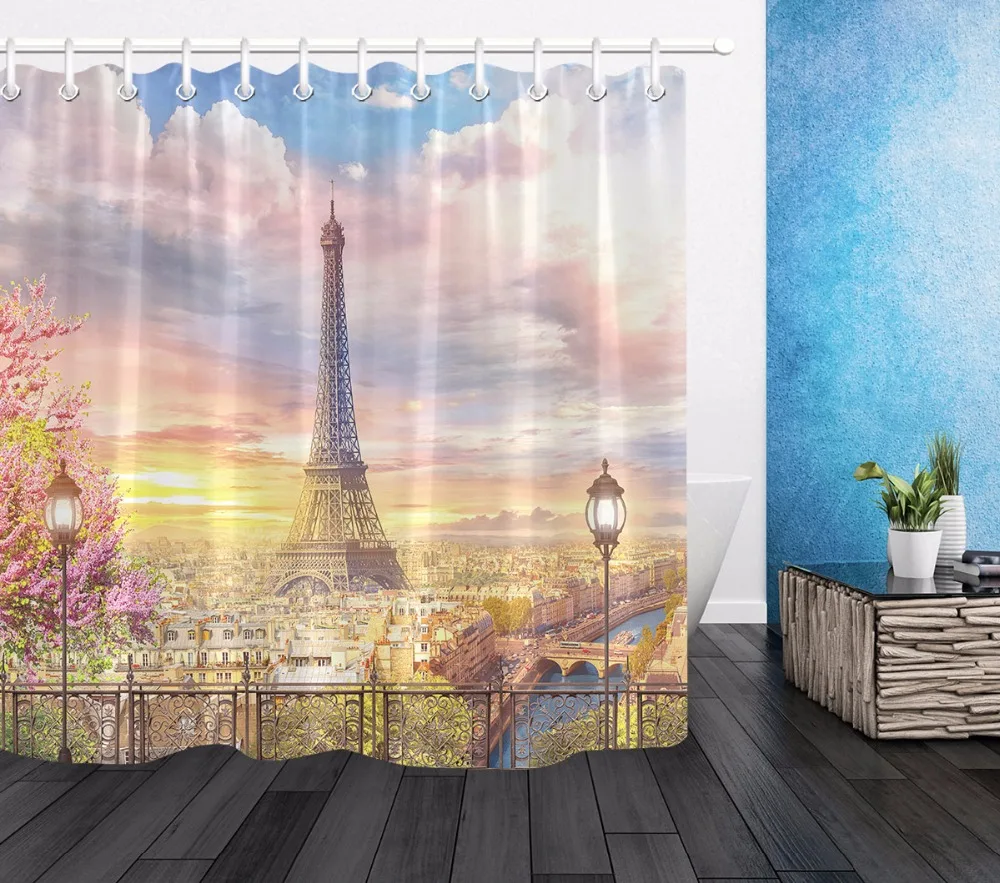 Shower Curtain Beautiful View From The Balcony on The Paris Bathroom Waterproof Extra Long Polyester Fabric for Bathtub Decor