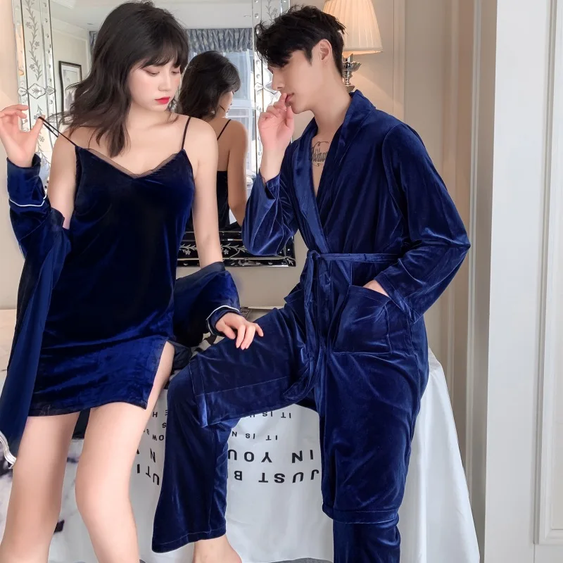 Autumn V-Neck Sexy Nightdress Robe Suits 2PCs Nightgown Female Pleuche Morning Gown Newly Married Lovers Hotel Bathrobe Occasion