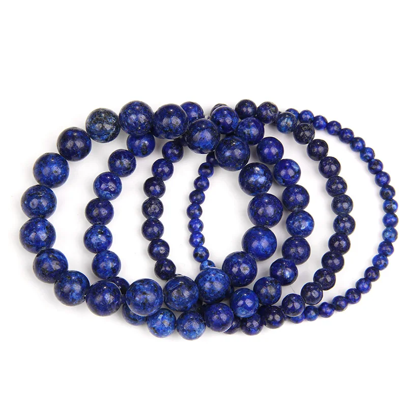 Natural Blue Lapis Lazuli Stone Beaded Bracelet Healing Energy Unisex Fashion Elastic Bracelets For Men Women Jewelry Gift