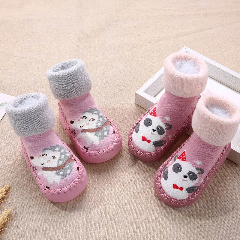 6 Months To 3 Years Old Baby Rubber Shoes Toddlers Infant Sock Cartoon Animal Pattern Anti-slip Warm Terry Winter Baby Shoes