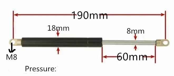 Amortiguador de resorte de Gas automático, accesorio de barra de elevación, 60mm de carrera, 600n, fuerza, M8 automotriz, 190mm