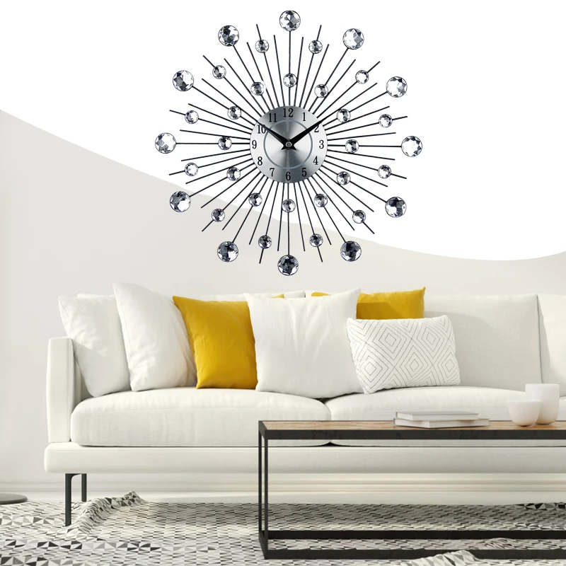 

Sunburst Wall Decor Metal Crystal Sunburst Wall Clock Luxury Diamond 3D Morden Wall Clock Da Parete Clock Design Home Decor