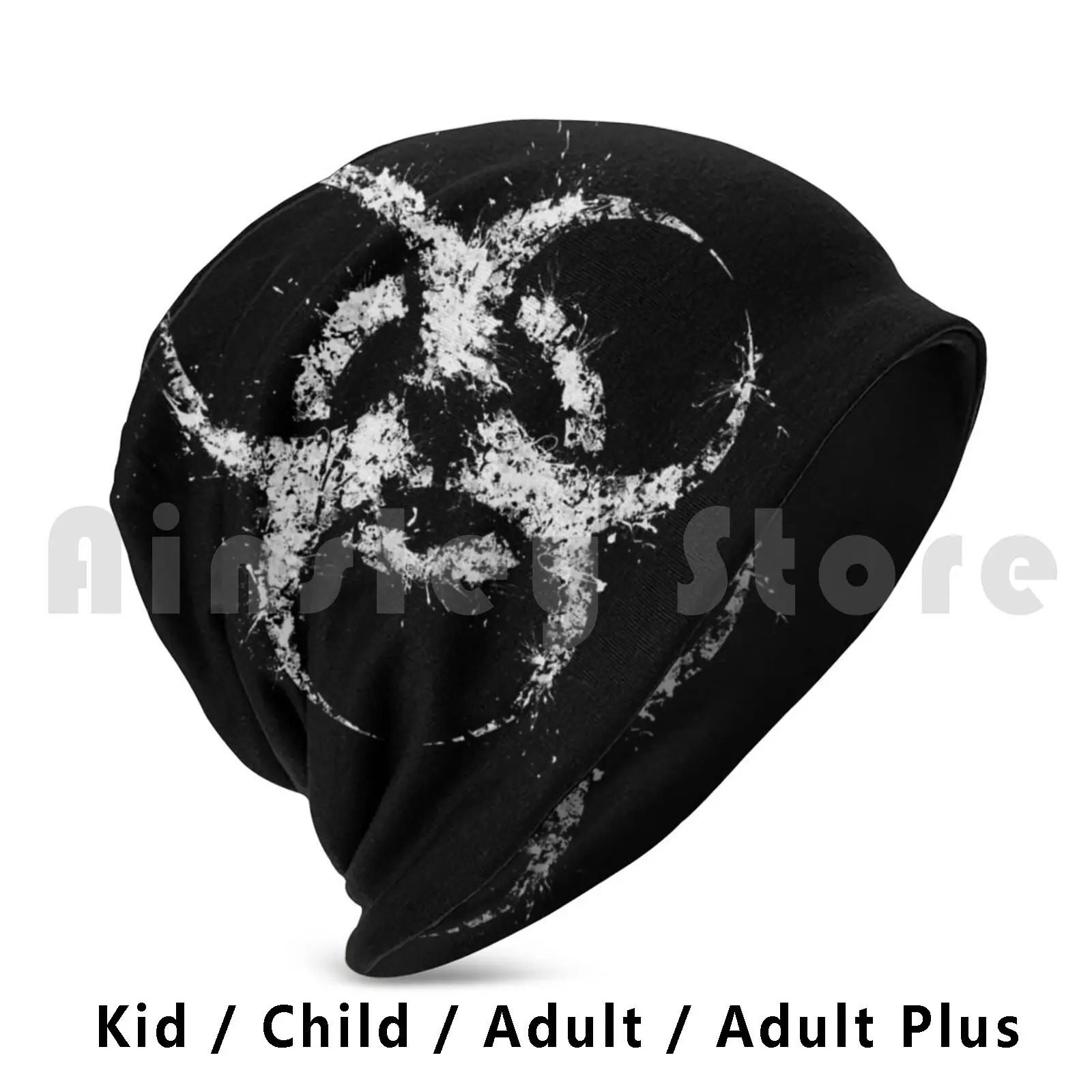 Hazardous Beanies Knit Hat Hip Hop Hazardous Hazourdous Toxic Danger Gas Splat Splatter White Black Symbol