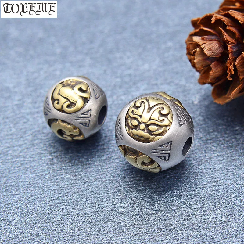 Handmade 925 Silver The Chinese Four Mythic Beasts Bead Lucky Amnial Beads Good Luck Jewelry Loose Beads DIY Jewelry Findings