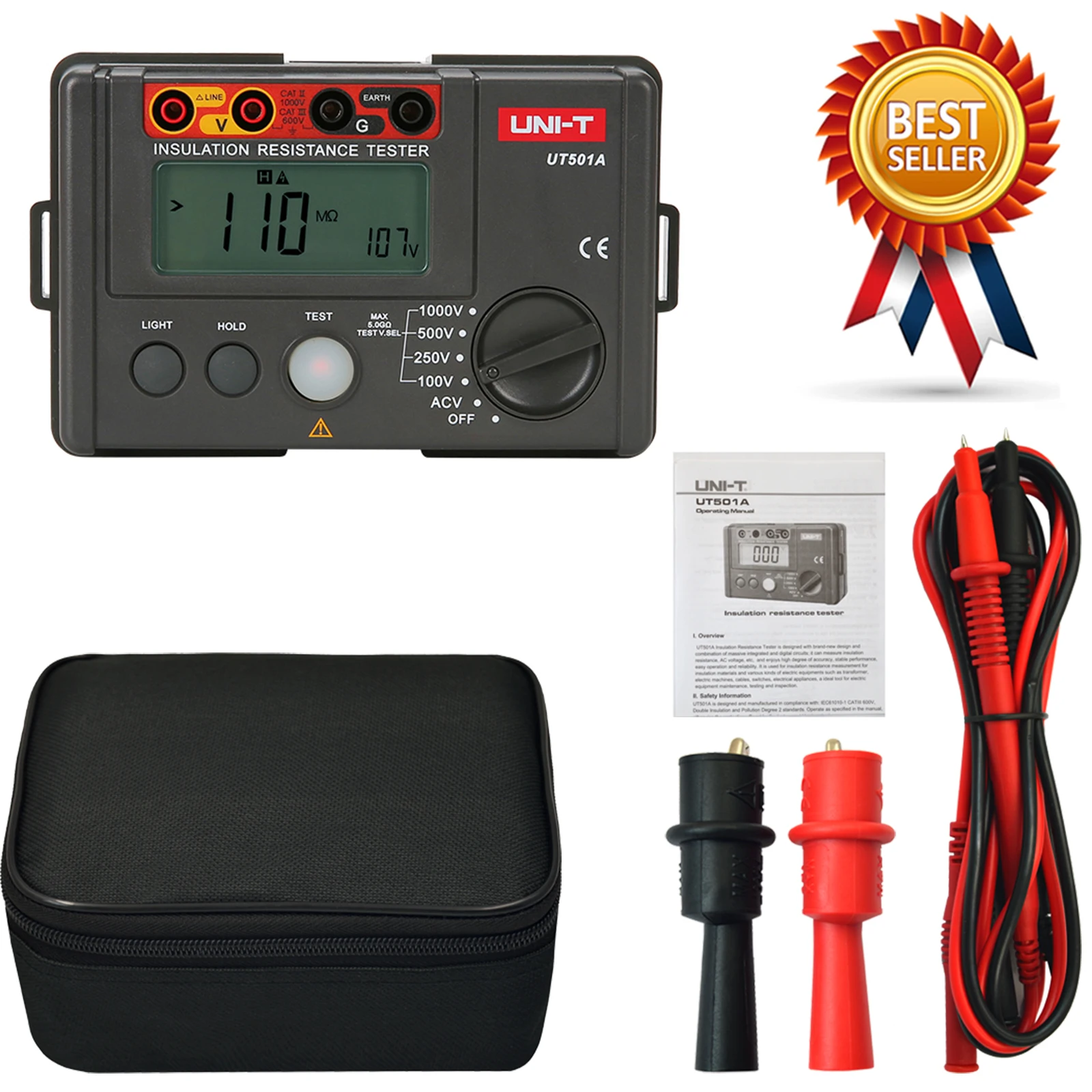 UNI-T UT501A 1000V Insulation Earth Ground Resistance Meter Auto Range Ohm Tester Megohmmeter VoltmeterTester