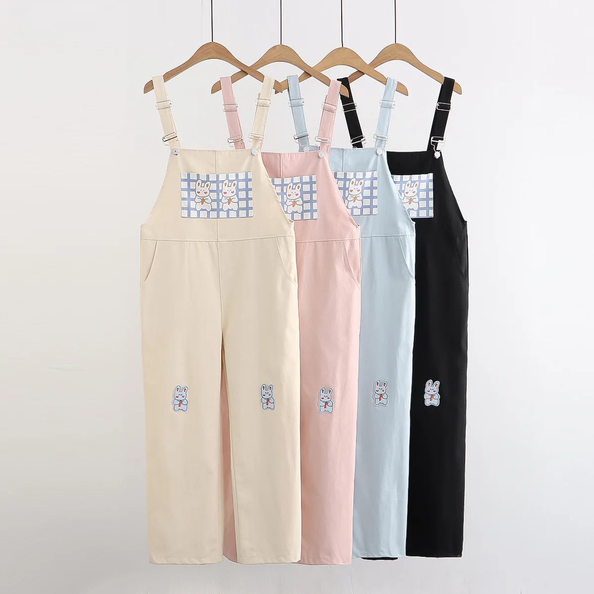 Kawaii Bunny Cartoon Strap Pants Women Wide Leg Trousers Harajuku Cute Rabbit Overalls Female Japan Soft Girl Pink Jumpsuit 2021