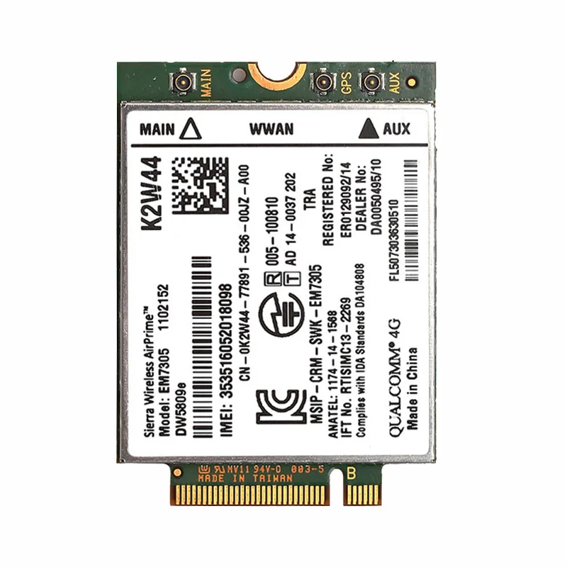 Carte de persévérance pour DELL Latitude 100%, 7214 d'origine EM7305 DW5809e GOBI5000 4G technologie NGFF wwan pour 7350 7414 5855 Venue 8 Pro 5056