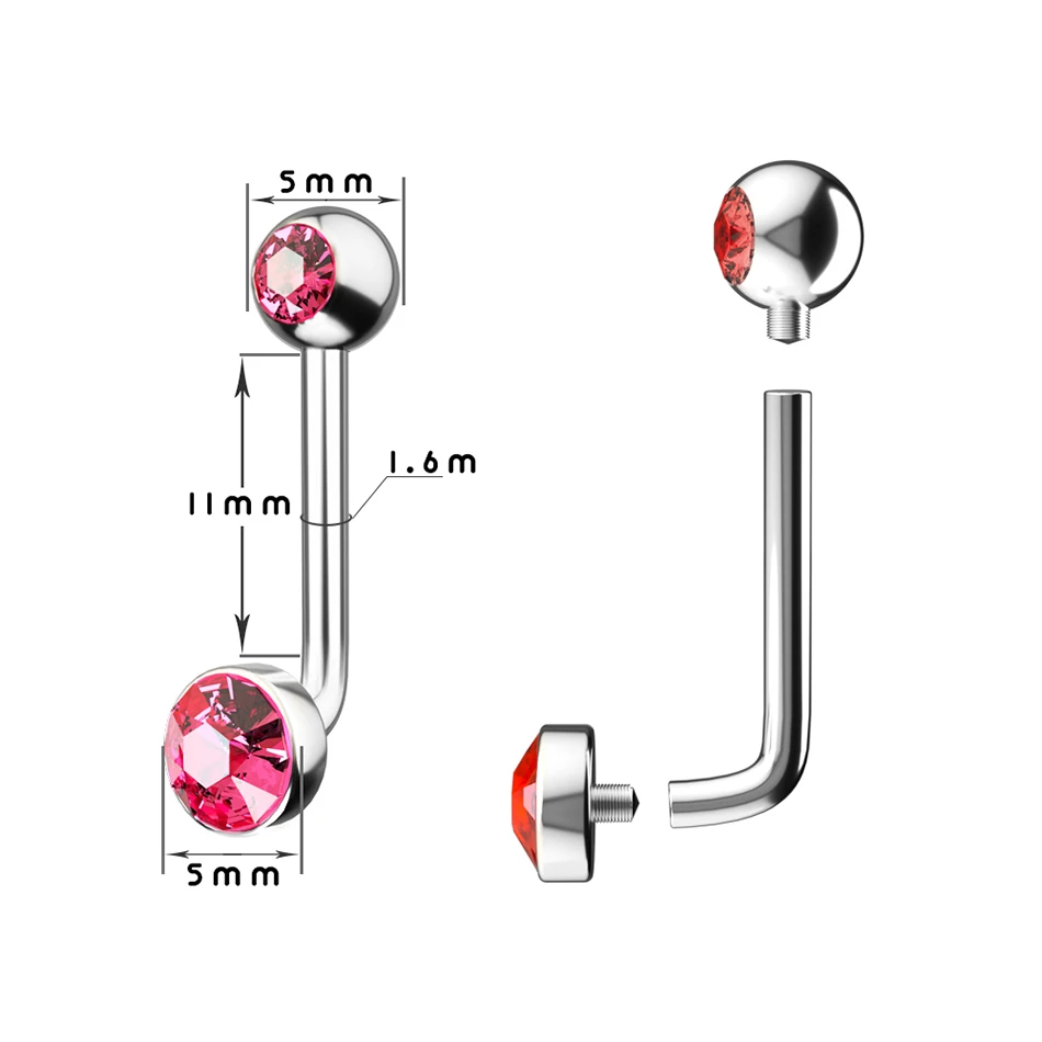G23 Titanium Crystal Gem Vertical Hood Piercing Lip Ring