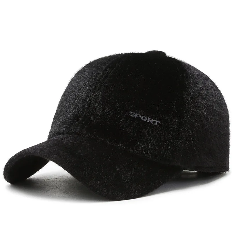 Men Newly outdoor Faux fur Baseball Cap With Earmuff Plus velvet Warm Winter Hats Middle-aged Thickened Snapback Hat Hat