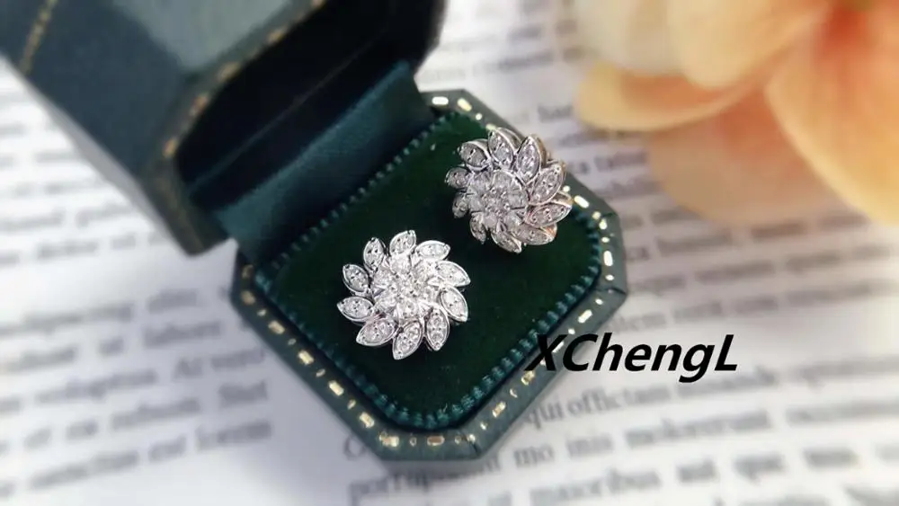 New Fashion 18K(AU750) Real Gold Sunflower-Style Diamond Earrings Jewelry for Lady&Women&Party&Wedding